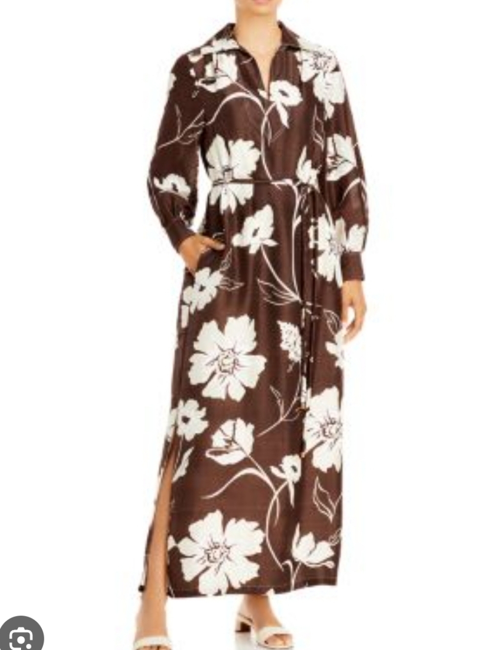Tory Burch Brown Floral Maxi Tunic Dress with White Blooms